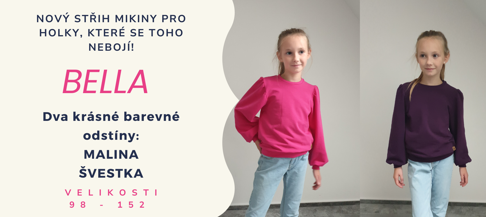 NOVINKA - Dívčí mikina BELLA s nabíranými rukávy